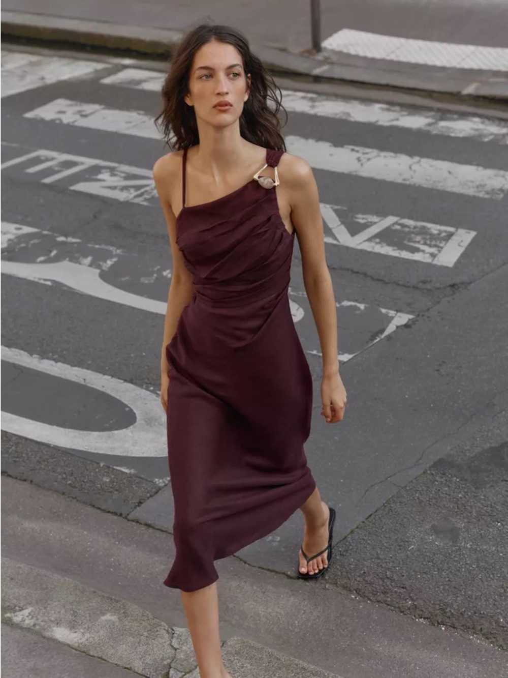 ZARA ASYMMETRIC 100% LINEN MIDI DRESS